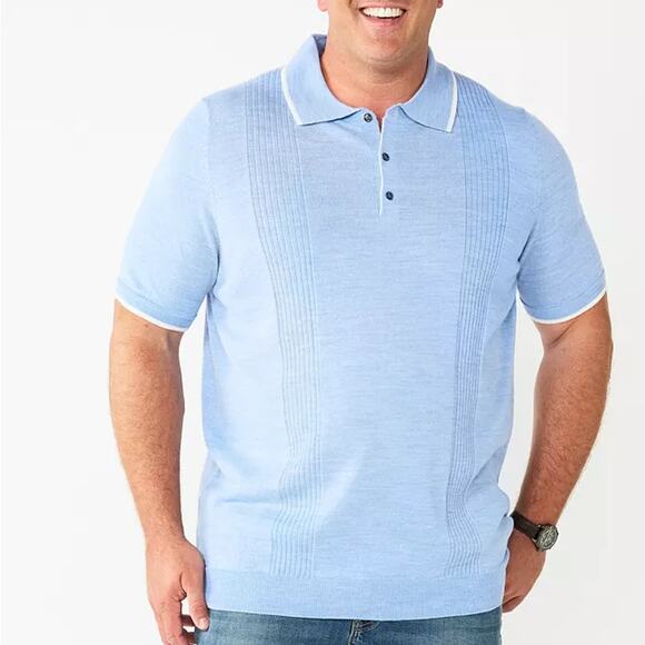 NWT Apt. 9 Sweater Mens Size XXL Seriously Soft Tipped Polo Sweater Pale Blue - Picture 2 of 12